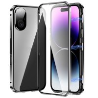 iPhone 16 Plus Schutzhülle 360 Grad Magnetische Doppelschnalle Glas Schwarz